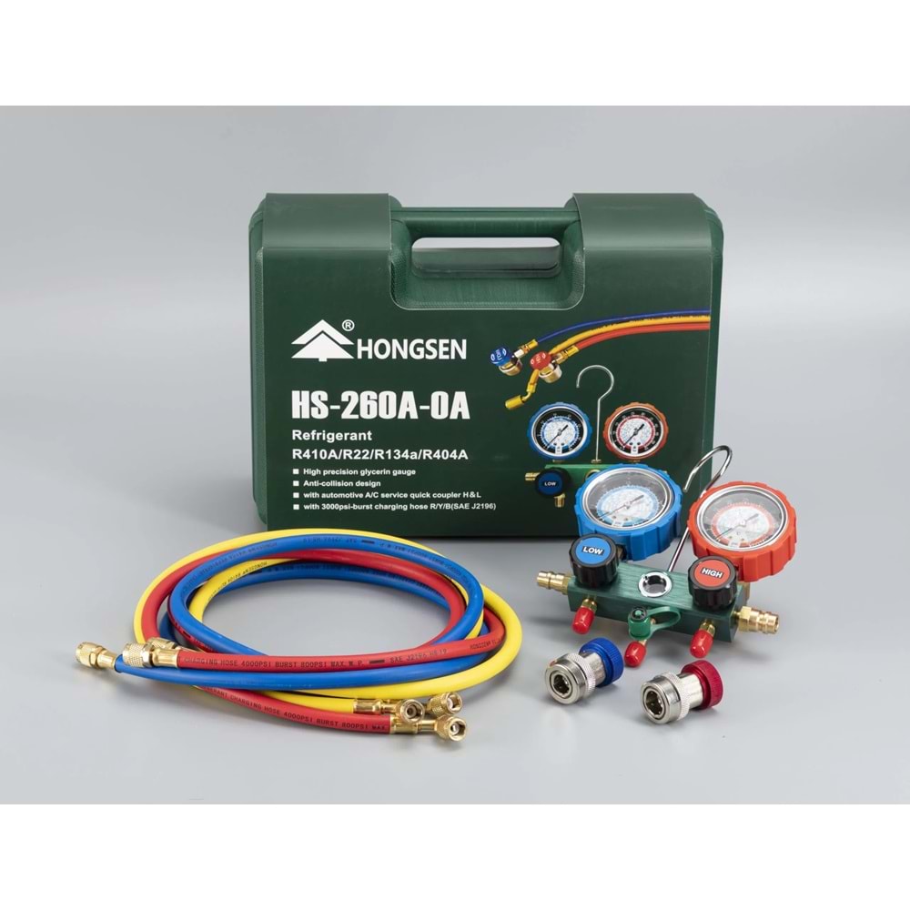 Hongsen Manifold Gauge Set – HS-260A-0A for Refrigerant R410A/R22/R134a/R404A